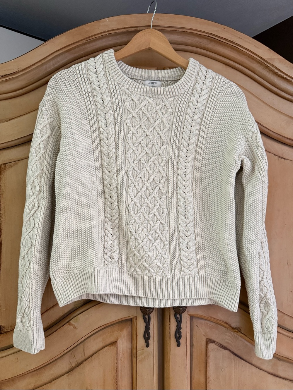 J. Crew Cream Cable-Knit Crewneck Sweater